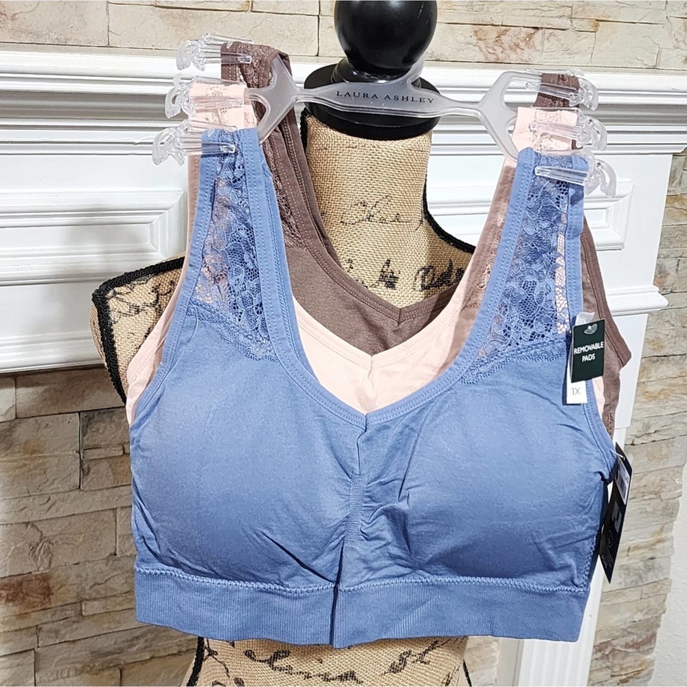 Laura Ashley 3pk comfy active athletic lounge wear bras bralettes plus‎ size new